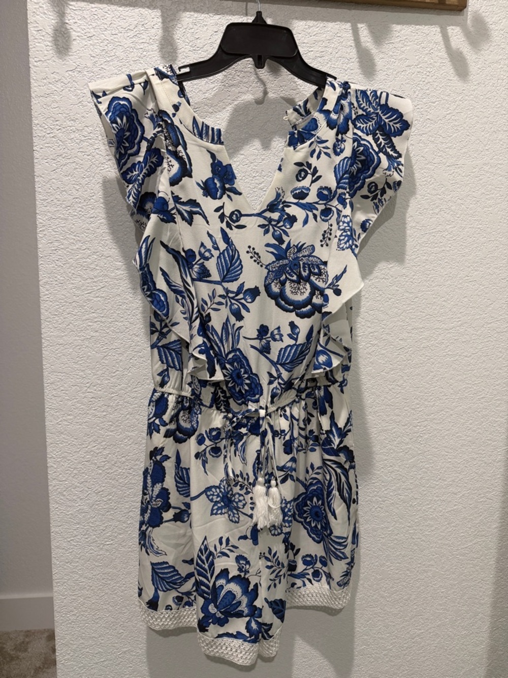 Cupshe White Mini Dress with Blue Floral Print
